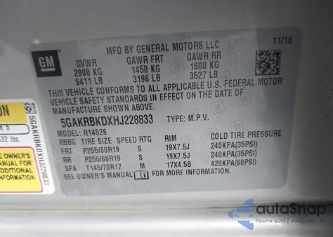 2017 Buick Enclave Leather из США, поврежденный, VIN 5GAKRBKDXHJ228833